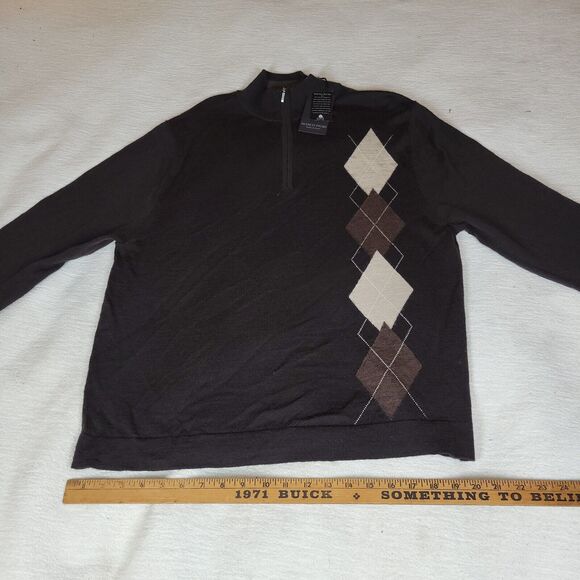 Marco Fiori Sweater Mens Size Medium 100% Brown Merino Wool V Neck Grandpa NWT - Picture 4 of 10